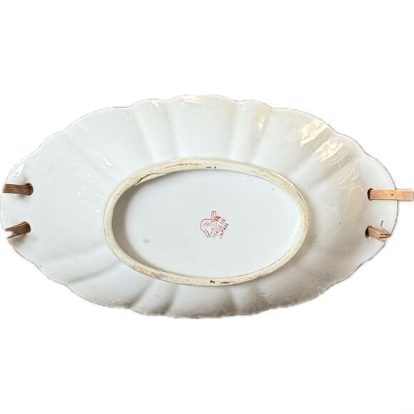 Vintage Japanese  Kutani hand, painted floral porcelain dish, bamboo handle ￼ - Picture 5 of 8